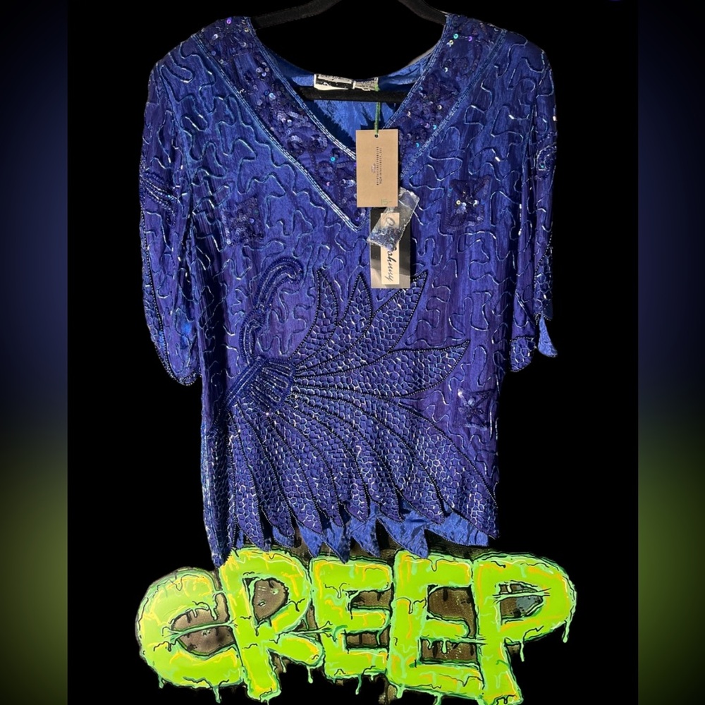 Beaded and Blue Vintage Blouse